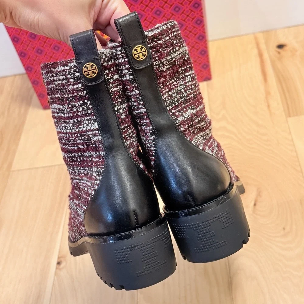 NWB Tory Burch Women’s Combat Lug Sole Tweed Leather Boots